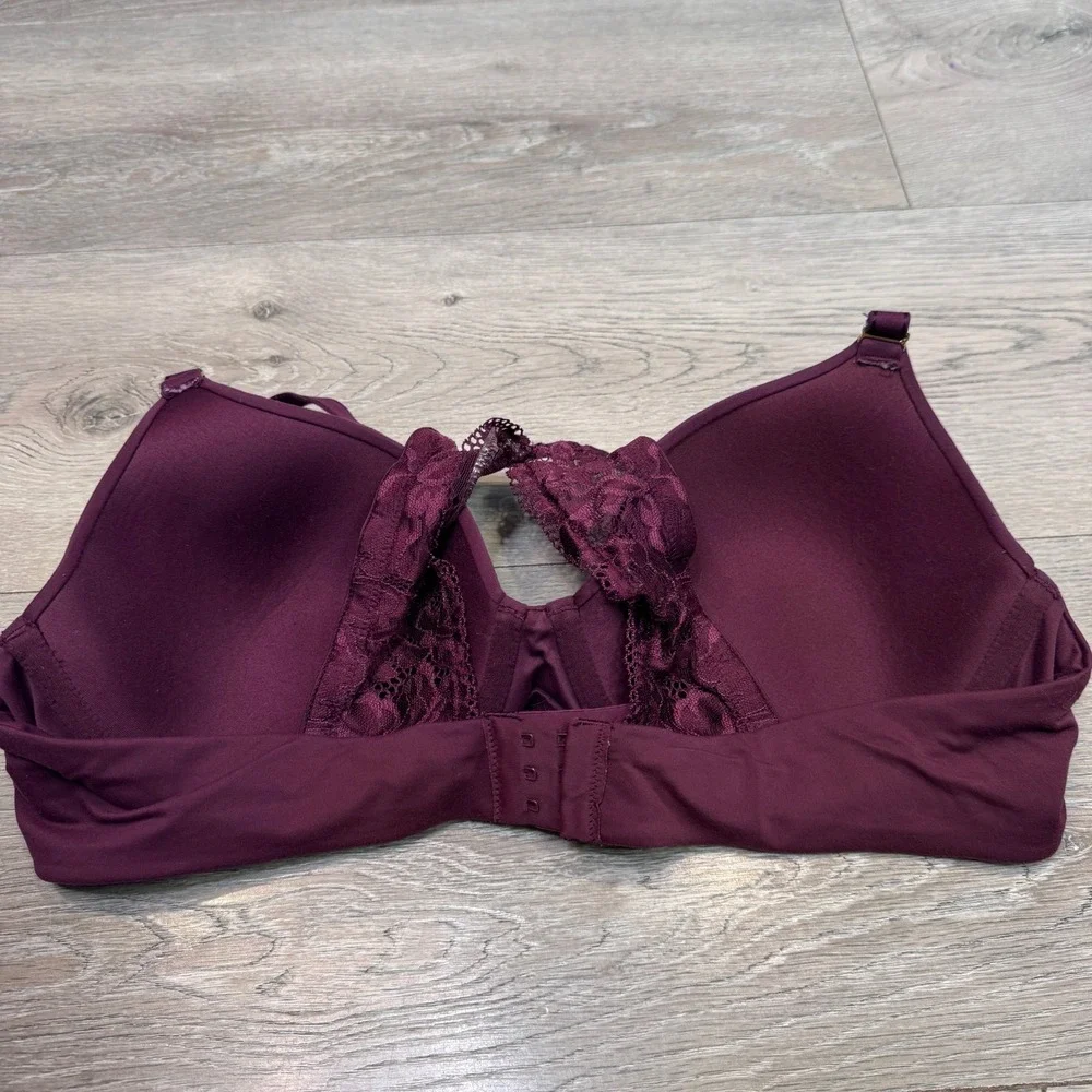 Soma Embraceable Racerback Bra 38C Plum Burgundy Lace T-Back Underwire Contour